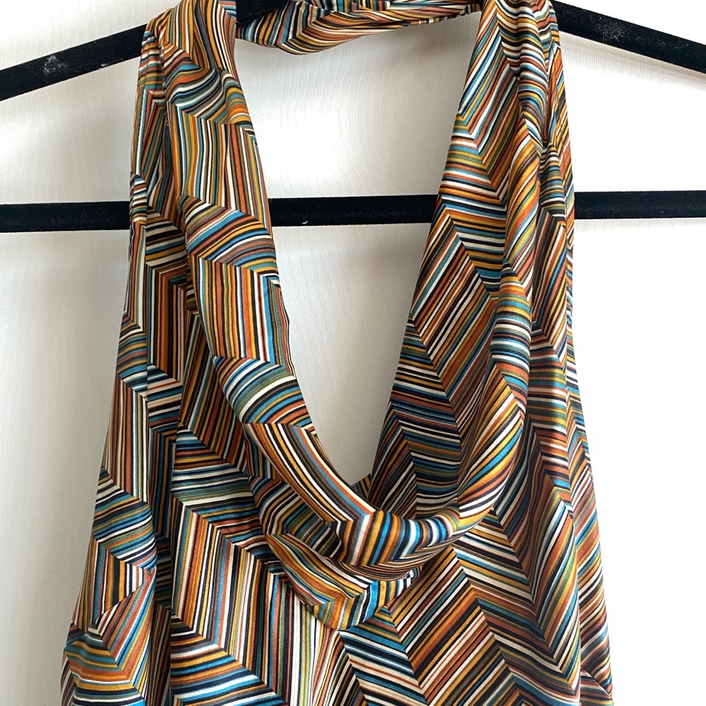 Satin retro halter top with swoop neck and low back